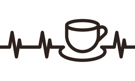 Coffee cup heartbeat isolated on white backgroundのイラスト素材