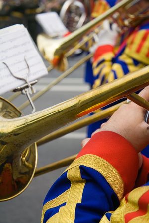 Marching military band at the paradeの写真素材