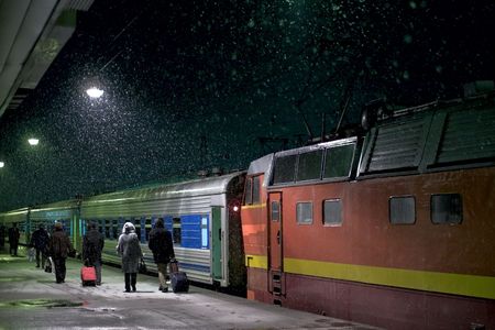 The train at the railway stationの写真素材