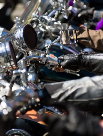 Bikers at festival (detail)の写真素材