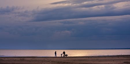Evening walk at the Finnish bay coast near St.Petersburg, Russiaの写真素材