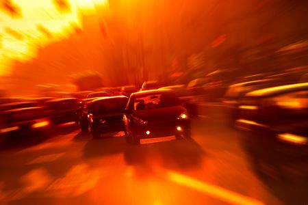 Street traffic in the morning - motion blur imageの写真素材