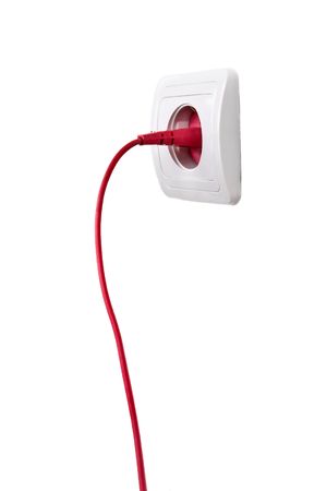 Electric outlet with cable plugged isolated on white background