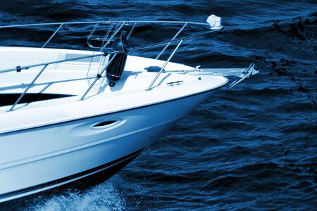 High speed motorboat rushing at the sea