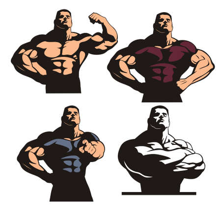 muscular huge bodybuilder vector logoのイラスト素材