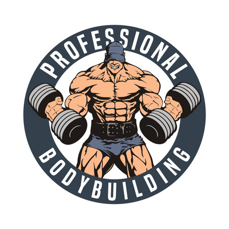muscular huge bodybuilder vector logoのイラスト素材