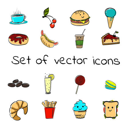  sketches of fast food. set of vector icons in the circlesのイラスト素材
