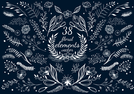 Vector sketch of hands. Vintage elements (leaves, flowers, curls). Perfect for invitations, greeting cards, quotes, blogs, Wedding frames, postersのイラスト素材