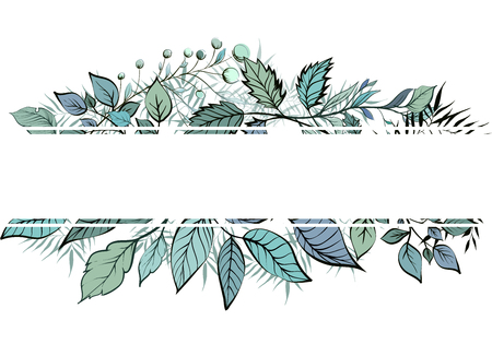 Vector floral greenery card design Forest  branch green leaves foliage herb greenery frame. Wedding invite poster invitation Watercolor hand drawn art illustrationのイラスト素材
