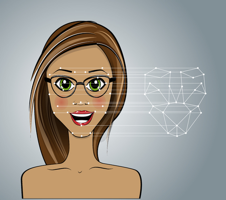 Pretty dark hair woman set. modern fashion range. Long straight and curly hair. vector icons set isolated on white backgroundのイラスト素材