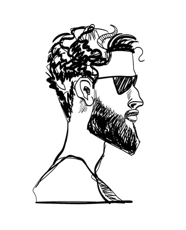 A man with a beard, sunglasses. Profile. Illustration. line artのイラスト素材