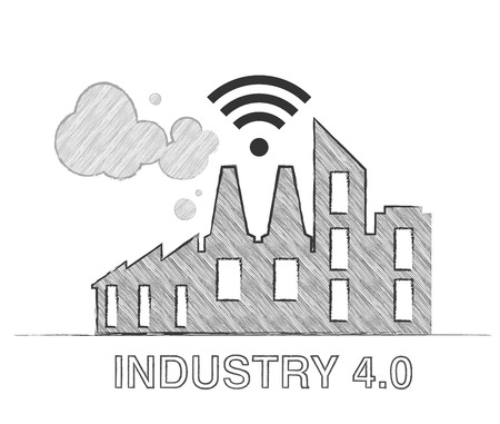 Industrial 4.0 Cyber Physical Systems concept, Text and icon of industry 4.0. Drawingのイラスト素材