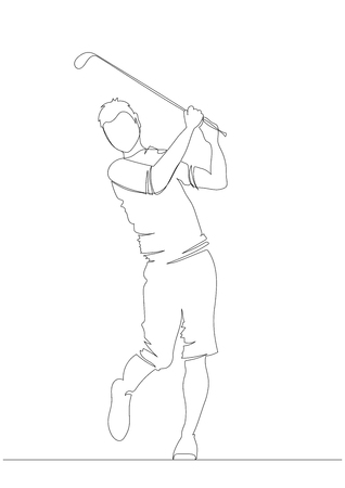 Silhouette golfer swinging driver wood for golf tournament ticket and flyer background. One line. Drawingのイラスト素材