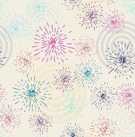 Vector seamless pattern with different colorful fireworksのイラスト素材