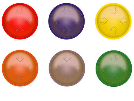 Multi-coloured buttons on a white background