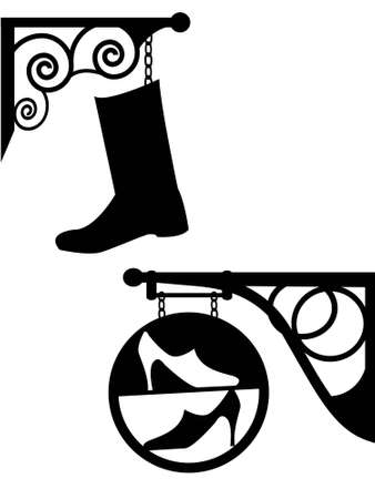 Ancient street signboard the shoemaker and shop of footwear in a vectorのイラスト素材