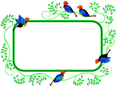 Framework for a photo with birds and green leaves in a vectorのイラスト素材