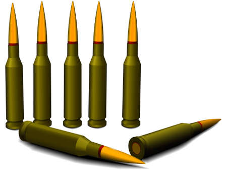 Ammunition for a rifle - cartridges with bullets in a vector on a white backgroundのイラスト素材