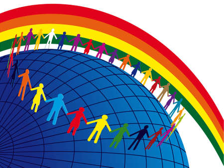 Globe on it friends expressing solidarity and a unification in a vectorのイラスト素材