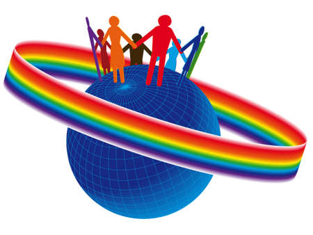 Globe on it friends expressing solidarity and a unification in a vectorのイラスト素材