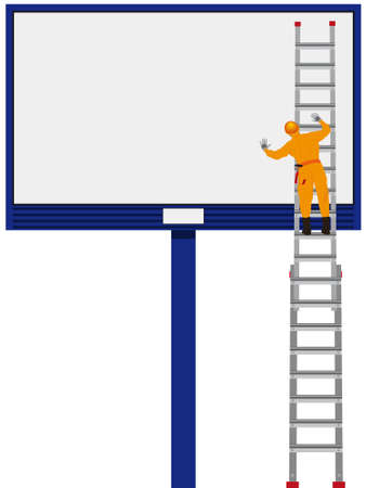 The worker places advertising on a street board in a vectorのイラスト素材