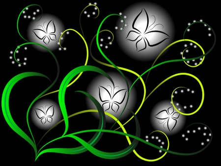 Background with a vegetative ornament and moths in a vectorのイラスト素材