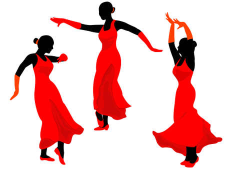 Dance of the Spanish girls - it is black the white isolated vectorのイラスト素材