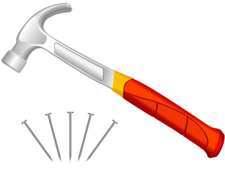 The manual tool a hammer and fixing nails in a vector on a white backgroundのイラスト素材