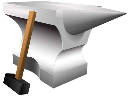 Workshop of the smith with a sledge hammer and an anvil in a vectorのイラスト素材