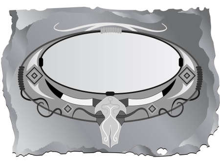 Background an old cow skin with the drawn skull of a buffalo in a vectorのイラスト素材