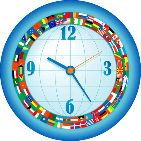 Clock with flags of the various states in a vectorのイラスト素材