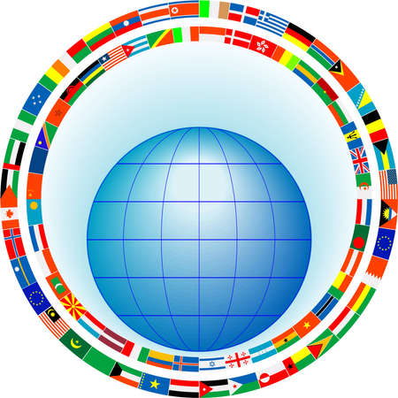 The globe in a frame of flags of the states in a vectorのイラスト素材