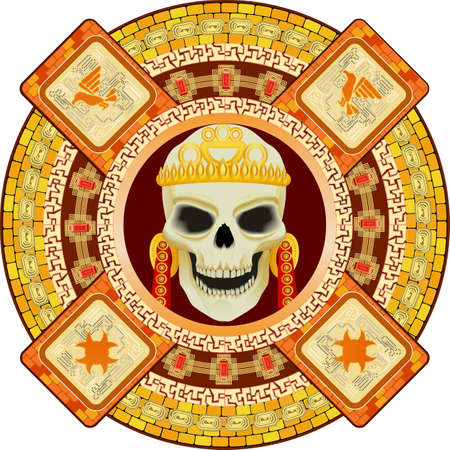 Skull the god of death of Aztecs stylization のイラスト素材