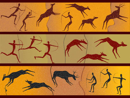 Cave figures of primitive people in a vectorのイラスト素材