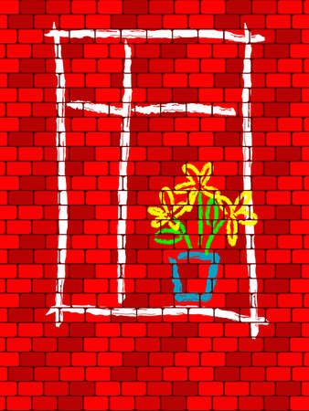 Background from a bricklaying with the image of a window in a vectorのイラスト素材