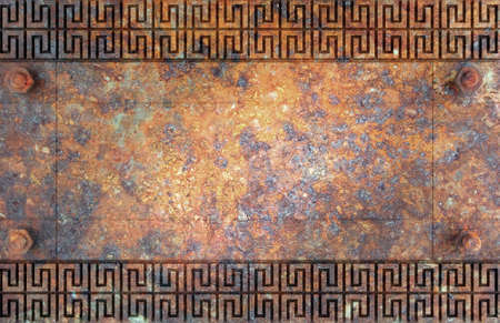 Old rusty signboard with bolts for a backgroundの写真素材