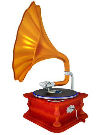 Ancient antiquarian gramophone Isolated on a white backgroundの写真素材