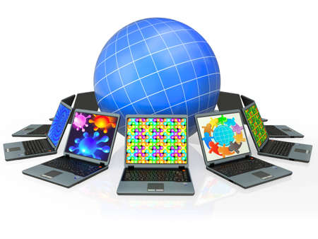 The globe and laptop - a symbol of a global network the Internet