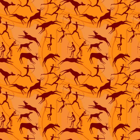 seamless a background cave figures of primitive people のイラスト素材