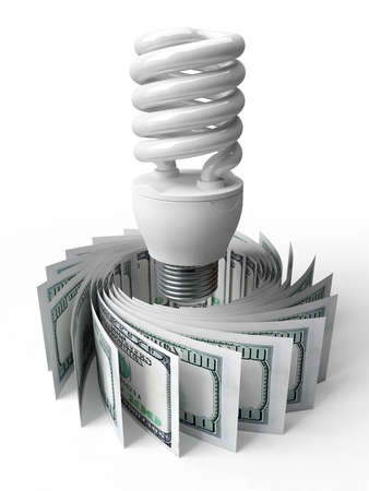 energy saving bulbs and money a symbol of economy 3dの写真素材