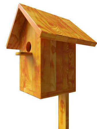 Wooden nest, a starling house for birds isolated 3dの写真素材