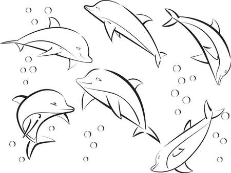 Flight of cheerful sea dolphins in a vectorのイラスト素材