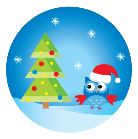Owl Under The Christmas Treeのイラスト素材