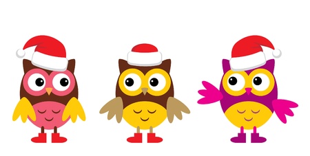 Owl in Christmas hatsのイラスト素材