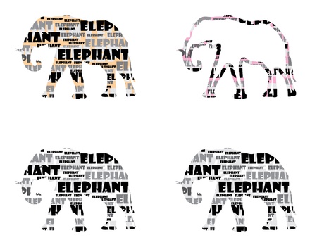 A silhouette of an elephant from letters on a white background.のイラスト素材