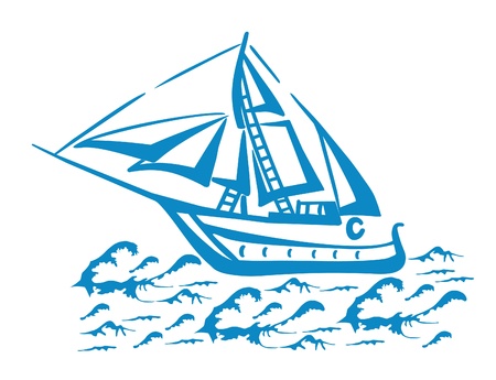 Silhouette of a sailboat on the waves のイラスト素材