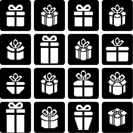 Gift box pixel icons, holiday presents   Vector Illustrationのイラスト素材