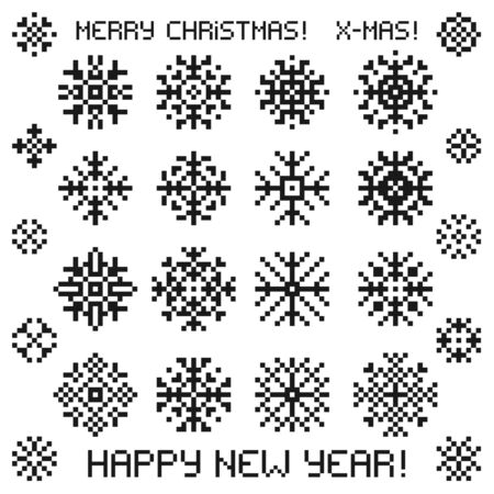 Christmas vector snowflakes designs in pixel style  Vector illustrationのイラスト素材