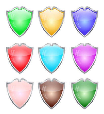Steel shields in different colors illustrationのイラスト素材