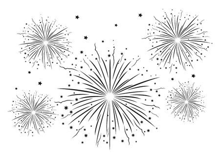 Fireworks Black and White . Vector illustrationのイラスト素材